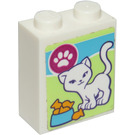 LEGO White Brick 1 x 2 x 2 with Cat, Paw Print, Fish Sticker with Inside Stud Holder (3245)