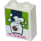 LEGO White Brick 1 x 2 x 2 with Chef with Hat and Cookie Sticker with Inside Stud Holder (3245)