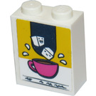 LEGO White Brick 1 x 2 x 2 with Cup and Sugar Cubes Sticker with Inside Stud Holder (3245)