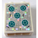 LEGO Wit Steen 1 x 2 x 2 met Dark Turquoise Hexagon Aan Holographic Zilver Sticker met Stud houder aan de binnenzijde (3245)