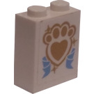 LEGO White Brick 1 x 2 x 2 with Golden Paw Print and Ribbon Sticker with Inside Stud Holder (3245)