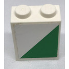 LEGO White Brick 1 x 2 x 2 with green triangle - Left Sticker with Inside Stud Holder (3245)