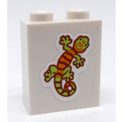 LEGO White Brick 1 x 2 x 2 with Lime and Orange Chameleon Sticker with Inside Stud Holder (3245)
