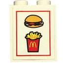 LEGO White Brick 1 x 2 x 2 with McDonald's Burger and Chips Sticker with Inside Axle Holder (3245)