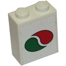 LEGO White Brick 1 x 2 x 2 with Octan Logo Sticker with Inside Axle Holder (3245)