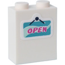 LEGO White Brick 1 x 2 x 2 with 'OPEN' Sticker with Inside Stud Holder (3245)