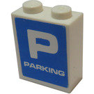 LEGO White Brick 1 x 2 x 2 with 'P' and Parking Sticker with Inside Axle Holder (3245)