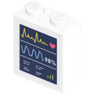LEGO White Brick 1 x 2 x 2 with Patient Monitor Screen Sticker with Inside Stud Holder (3245)