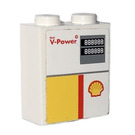 LEGO blanc Brique 1 x 2 x 2 avec Petrol Pump 'V-Power' Autocollant avec porte-goujon intérieur (3245)