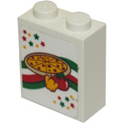 LEGO White Brick 1 x 2 x 2 with Pizza Sticker with Inside Stud Holder (3245)
