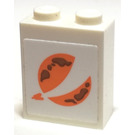 LEGO Wit Steen 1 x 2 x 2 met Planet Symbol Sticker met Stud houder aan de binnenzijde (3245)