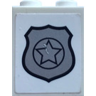 LEGO White Brick 1 x 2 x 2 with Police Badge in Silver Sticker with Inside Stud Holder (3245)