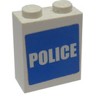 LEGO White Brick 1 x 2 x 2 with Police Sticker with Inside Stud Holder (3245)