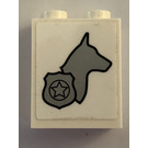 LEGO White Brick 1 x 2 x 2 with right-facing dog silhouette Sticker with Inside Stud Holder (3245)