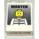 LEGO White Brick 1 x 2 x 2 with Wanted poster Sticker with Inside Axle Holder (3245)