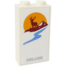 LEGO White Brick 1 x 2 x 3 with 'DELUXE', Deer, Mountains, River and Sunset Sticker (22886)