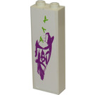 LEGO White Brick 1 x 2 x 5 with Purple and Lime Symbols Sticker with Stud Holder (2454)