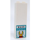 LEGO White Brick 1 x 2 x 5 with 'WASH HANDS' and Hand Sticker with Stud Holder (2454)