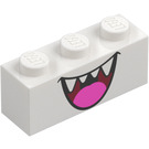 LEGO White Brick 1 x 3 with Boo Open Mouth with Dark Pink Tongue (3622)