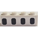 LEGO White Brick 1 x 4 with 4 Black Airplane Windows Sticker (3010)