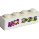 LEGO White Brick 1 x 4 with 'BFF' and 'Girls Rule' Sticker (3010)