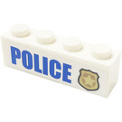 LEGO White Brick 1 x 4 with  Blue 'POLICE' and Gold Police Badge Sticker (3010)