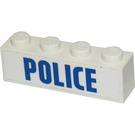 LEGO blanc Brique 1 x 4 avec Bleu "Police" Autocollant (3010)