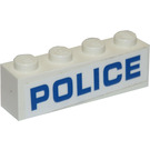 LEGO blanc Brique 1 x 4 avec Bleu 'Police', Large Autocollant (3010)