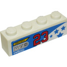 LEGO Weiß Backstein 1 x 4 mit Blau Stars, '23', 'ZENZORA', 'NUTY REZ', 'SPIN WEAR' (Links) Aufkleber (3010)