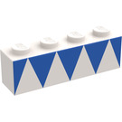 LEGO Weiß Stein 1 x 4 mit Blau Dreiecke (3010)