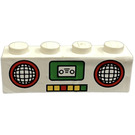 LEGO Wit Steen 1 x 4 met Cassette Player en Speakers Sticker (3010)