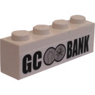 LEGO Weiß Backstein 1 x 4 mit Damaged GC Bank Logo Aufkleber (Weißer Hintergrund) (3010)