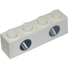LEGO White Brick 1 x 4 with Dark Blue Round Airplane Windows Sticker (3010)