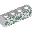 LEGO Wit Steen 1 x 4 met Groen Bloemen (3010 / 26395)