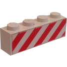 LEGO blanc Brique 1 x 4 avec Hazard Rayures (Both Sides) Autocollant (3010)