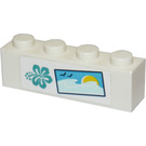 LEGO Weiß Backstein 1 x 4 mit Hibiscus Blume, 2 Birds, Water und Sun Aufkleber (3010)