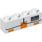 LEGO White Brick 1 x 4 with Orange Markings