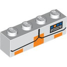 LEGO Wit Steen 1 x 4 met Oranje Markings