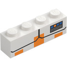 LEGO White Brick 1 x 4 with Orange Markings (3010)