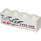 LEGO White Brick 1 x 4 with PACE CAR, Chequered Flame, and Red V-8 and Line Sticker (3010)