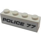 LEGO Weiß Backstein 1 x 4 mit 'Polizei 77' Aufkleber (3010)