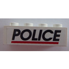 LEGO Weiß Backstein 1 x 4 mit Polizei Logo Aufkleber (Weißer Hintergrund) (3010)