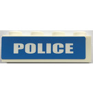 LEGO Weiß Backstein 1 x 4 mit "Polizei" Aufkleber (3010)