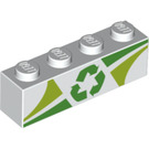 LEGO Wit Steen 1 x 4 met Recycling logo (3010 / 65871)