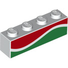 LEGO blanc Brique 1 x 4 avec rouge et Green Wave (3010 / 38856)