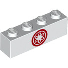 LEGO blanc Brique 1 x 4 avec rouge atom logo (3010 / 37188)