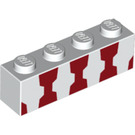 LEGO Wit Steen 1 x 4 met Rood Glas shaped Strepen (3010 / 33603)