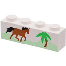 LEGO White Brick 1 x 4 with Running Horse and Palm Tree (3010)