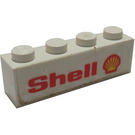 LEGO White Brick 1 x 4 with 'Shell' Text and Logo (Left Side) Sticker (3010)