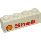 LEGO White Brick 1 x 4 with 'Shell' Text and Logo (Right Side) Sticker (3010)